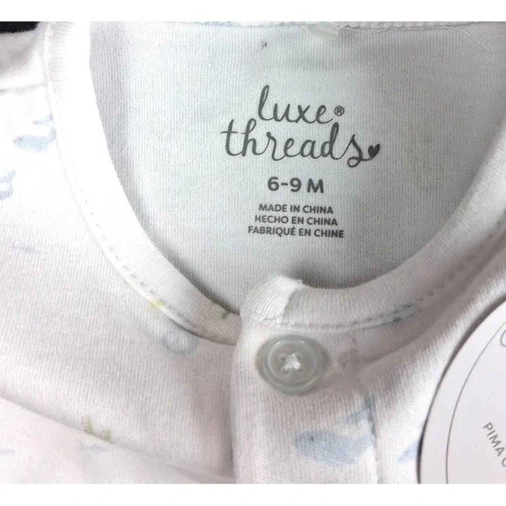 Luxe Threads Baby Boy 2pc Romper Outfit Ocean 6 9 Mos Pima Cotton Soft Hat NWT